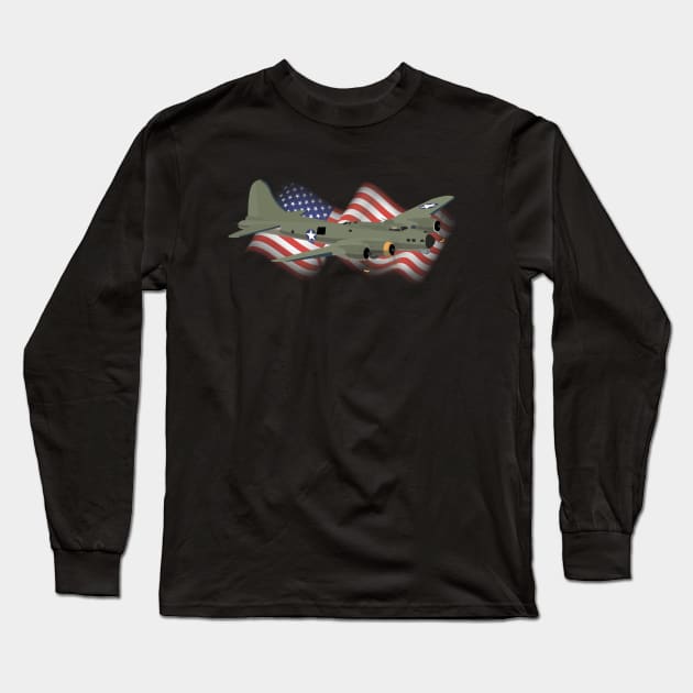 Patriotic B-17 Flying Fortress WW2 Heavy Bomber Long Sleeve T-Shirt by NorseTech